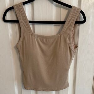 OGL Taupe Square-Neck Ribbed Tank